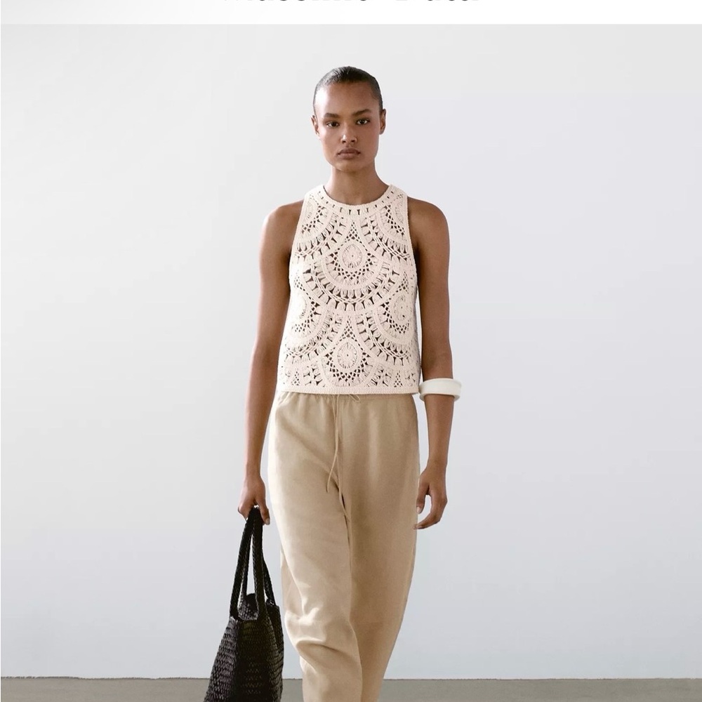 Massimo Dutti Cream Crochet Sleeveless Top NWT - Picture 5 of 10